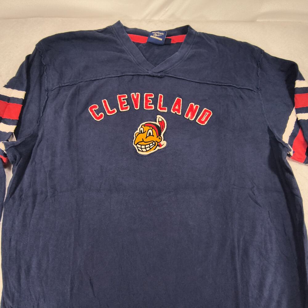MLB Cleveland Indians Baseball T Shirt Mens Size Large L Navy Blue Red